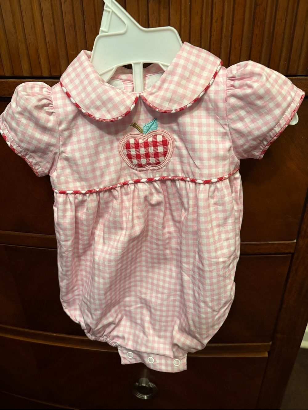 Dondolo Pink Gingham Apple Bubble Romper - Kids One-Piece Bodysuit